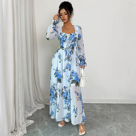 Vestido de manga larga con estampado floral Ropa de mujer