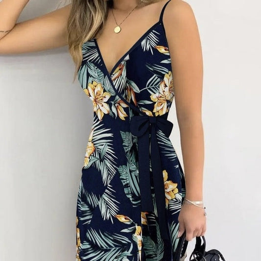 Vestido sin hombros con cordones, estilo versátil y de moda para vacaciones de mujer