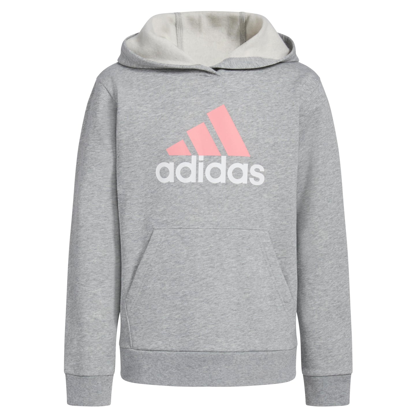 adidas Girls Long Sleeve Graphic Fleece Hooded Pullover Medium Grey Heather Pastel