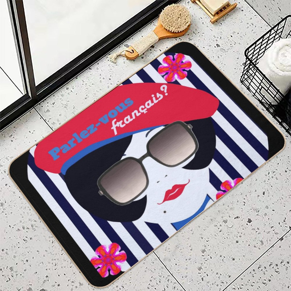 Parlez-vous Francais? French Girl Flannel Non-slip Bath Mat - 16" x 24"
