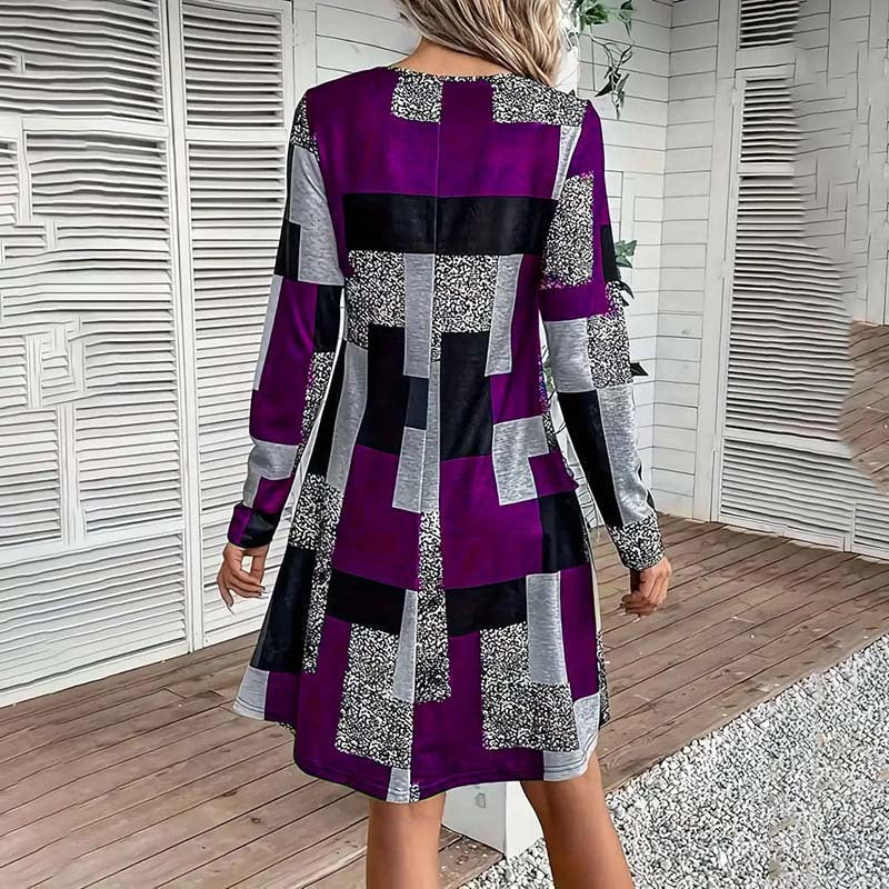 Vestido de manga larga con cuello redondo para mujer