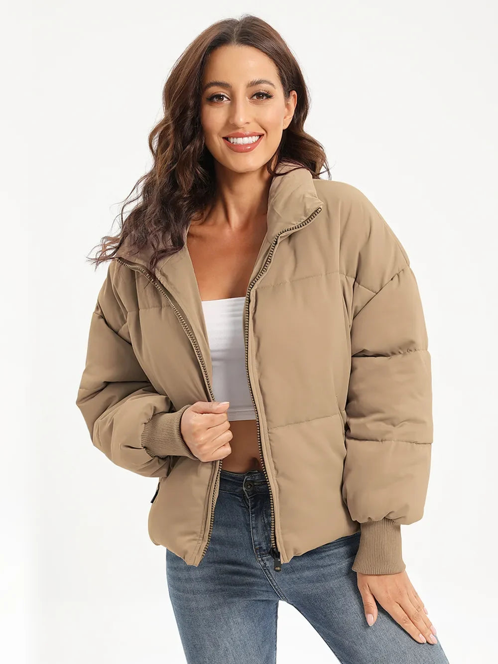 Zip Up Turtleneck Long Sleeve Puffer Jacket