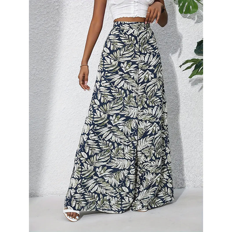 Pantalones palazo de mujer estampados de tiro alto y pierna ancha