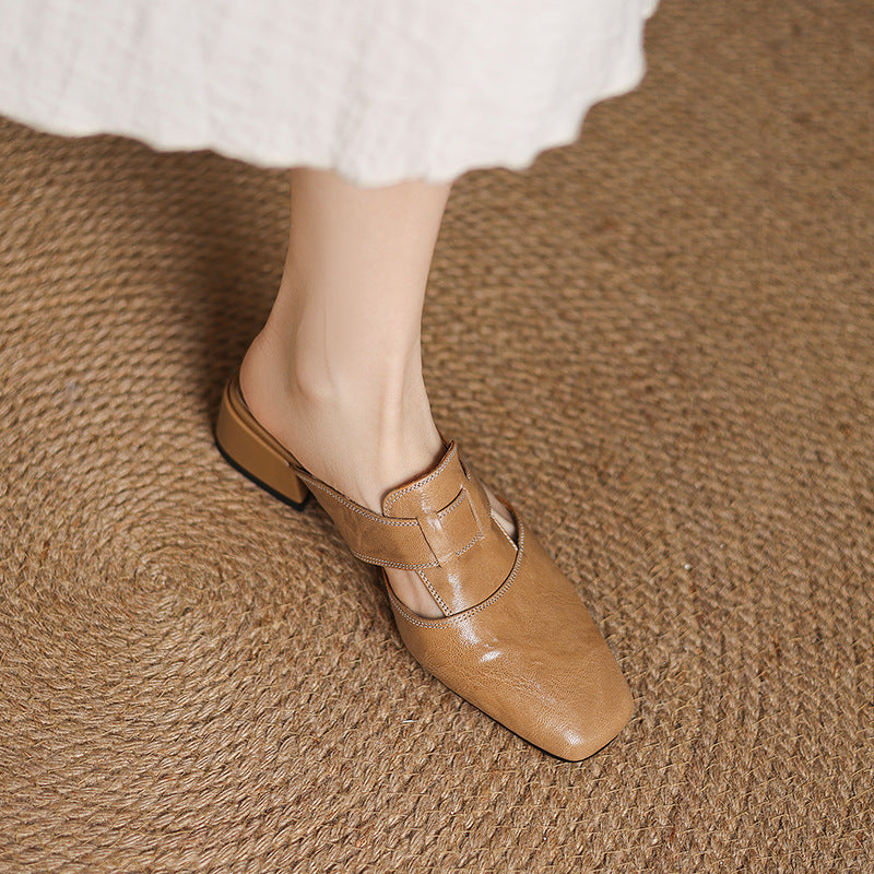 Pantuflas retro cerradas por delante | Sandalias de verano de tacón bajo para mujer