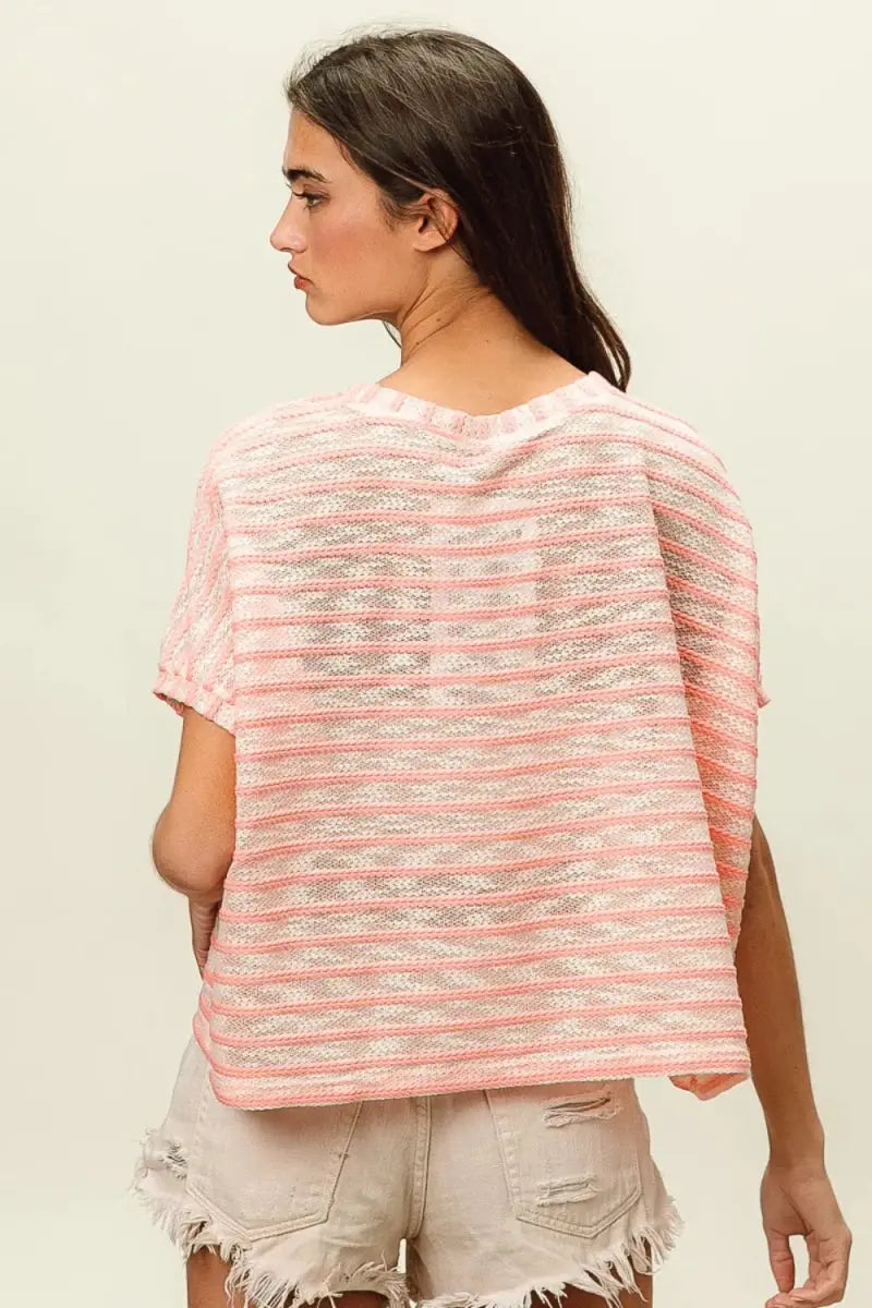T-Shirts Trendsi Braid Striped Tee Women's Casual Short Sleeve T-Shirt USA Ship