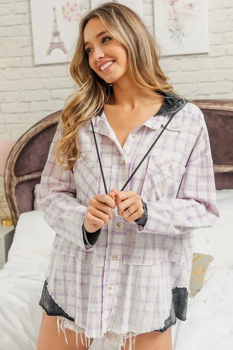 Apparel & Accessories > Clothing > Shirts & Tops Trendsi Checkered Shirt Women's Casual Everyday Hooded Top USA Shipped
