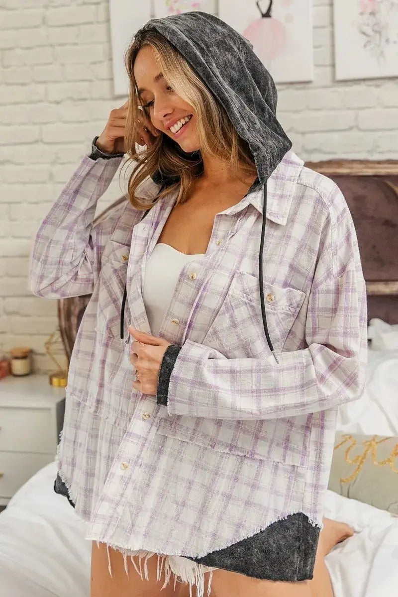 Apparel & Accessories > Clothing > Shirts & Tops Trendsi Checkered Shirt Women's Casual Everyday Hooded Top USA Shipped
