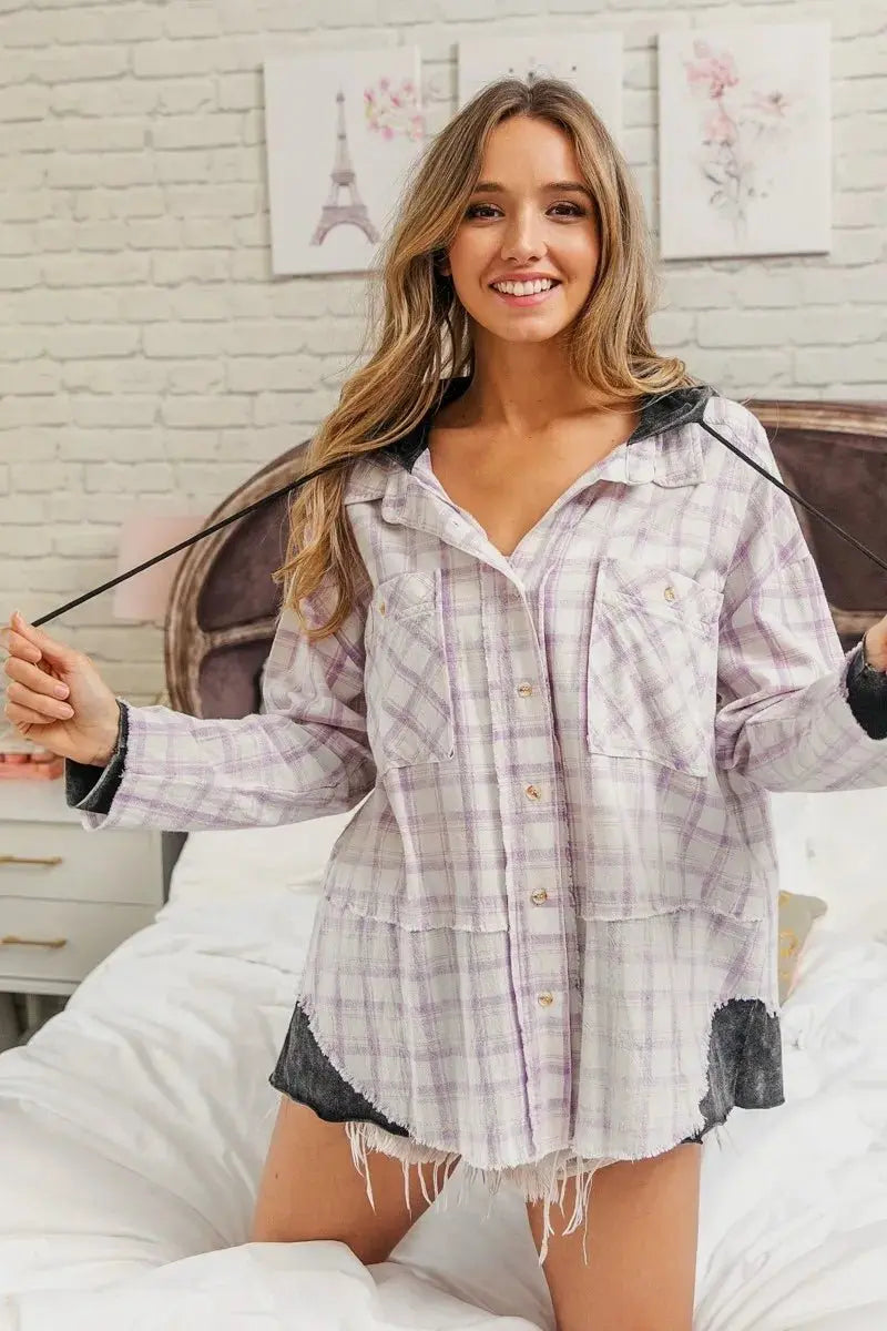 Apparel & Accessories > Clothing > Shirts & Tops Trendsi Checkered Shirt Women's Casual Everyday Hooded Top USA Shipped