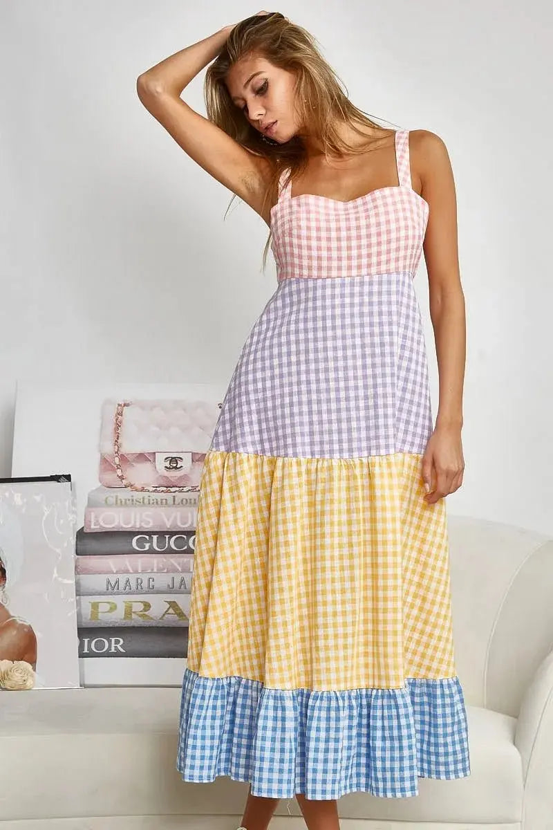 Dresses Trendsi Gingham Dress Color Block Women's Summer Casual Dress Tiered, Fun