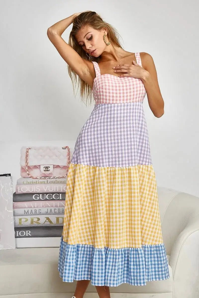 Dresses Trendsi Gingham Dress Color Block Women's Summer Casual Dress Tiered, Fun