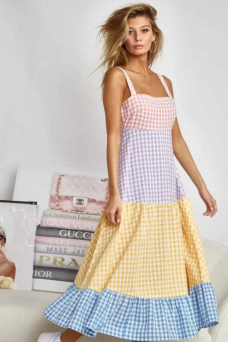 Dresses Trendsi Gingham Dress Color Block Women's Summer Casual Dress Tiered, Fun