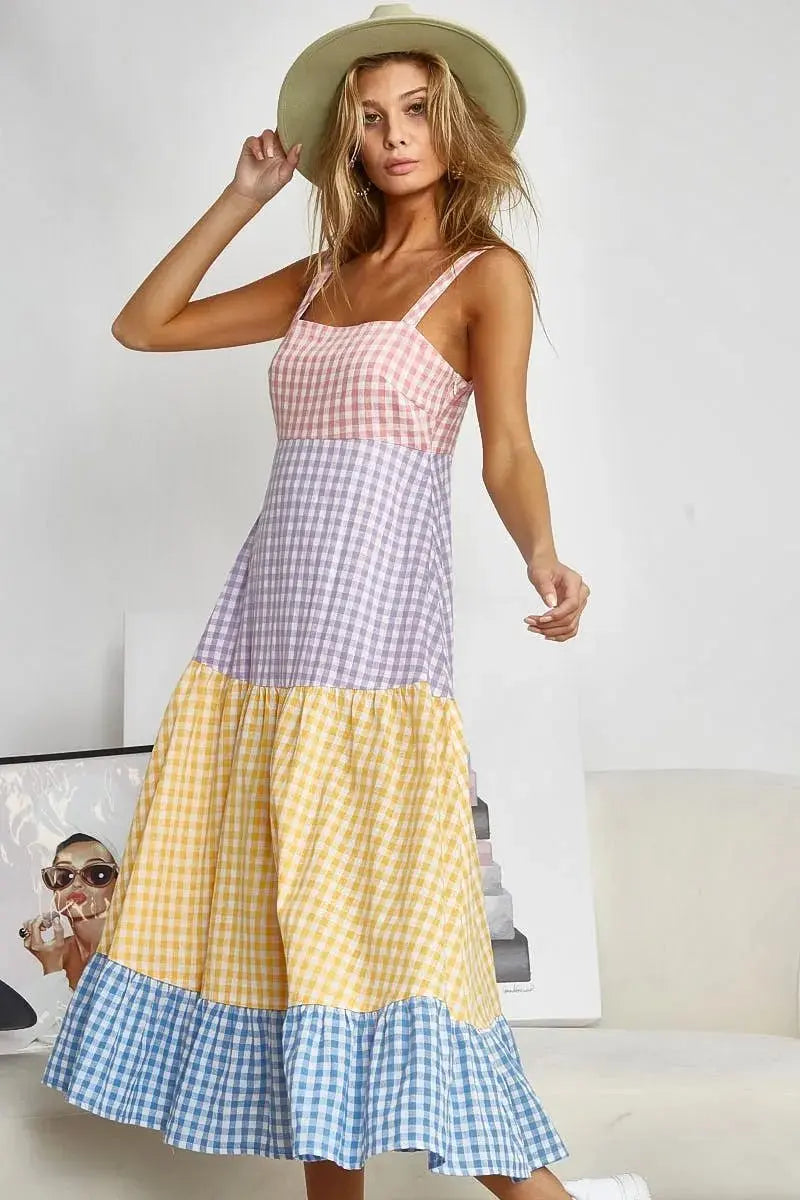Dresses Trendsi Gingham Dress Color Block Women's Summer Casual Dress Tiered, Fun