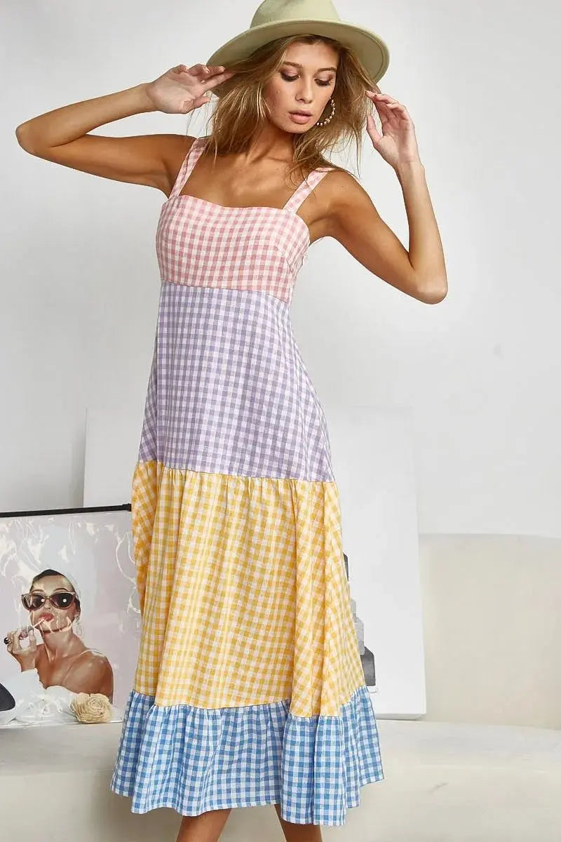 Dresses Trendsi Gingham Dress Color Block Women's Summer Casual Dress Tiered, Fun
