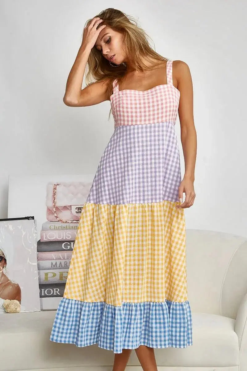 Dresses Trendsi Gingham Dress Color Block Women's Summer Casual Dress Tiered, Fun