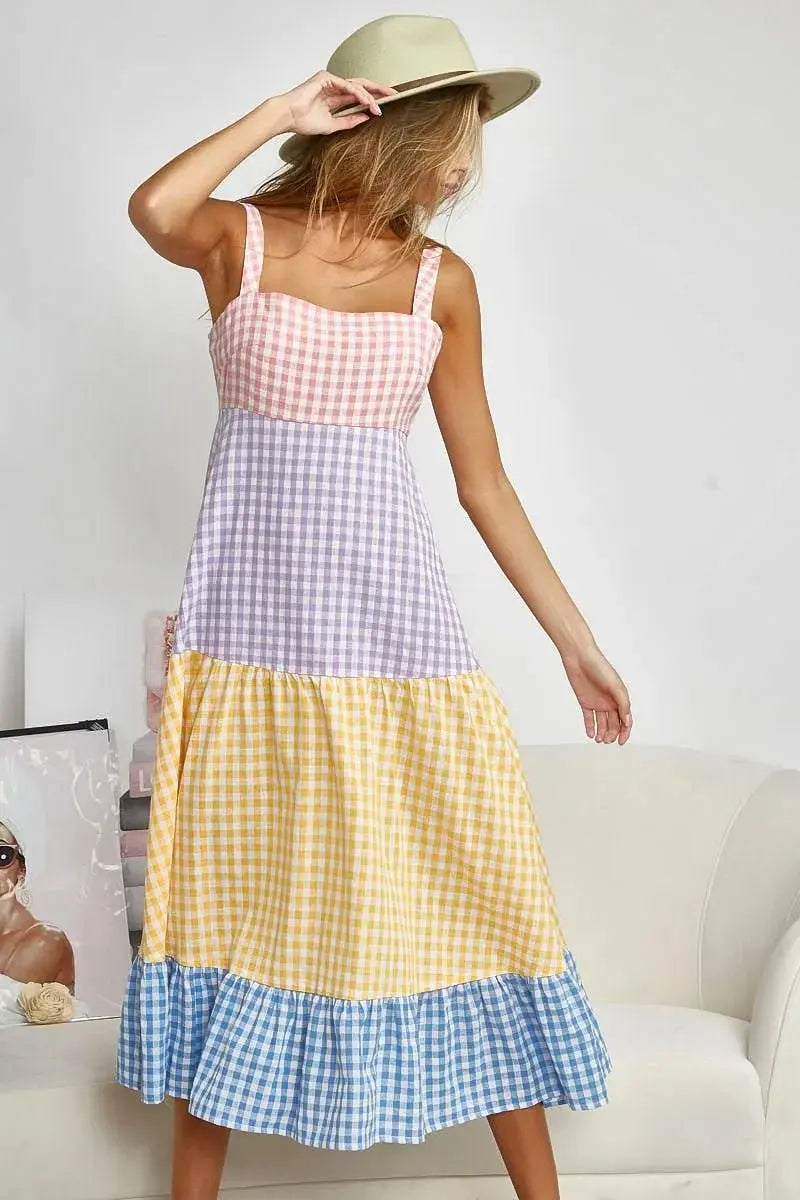 Dresses Trendsi Gingham Dress Color Block Women's Summer Casual Dress Tiered, Fun