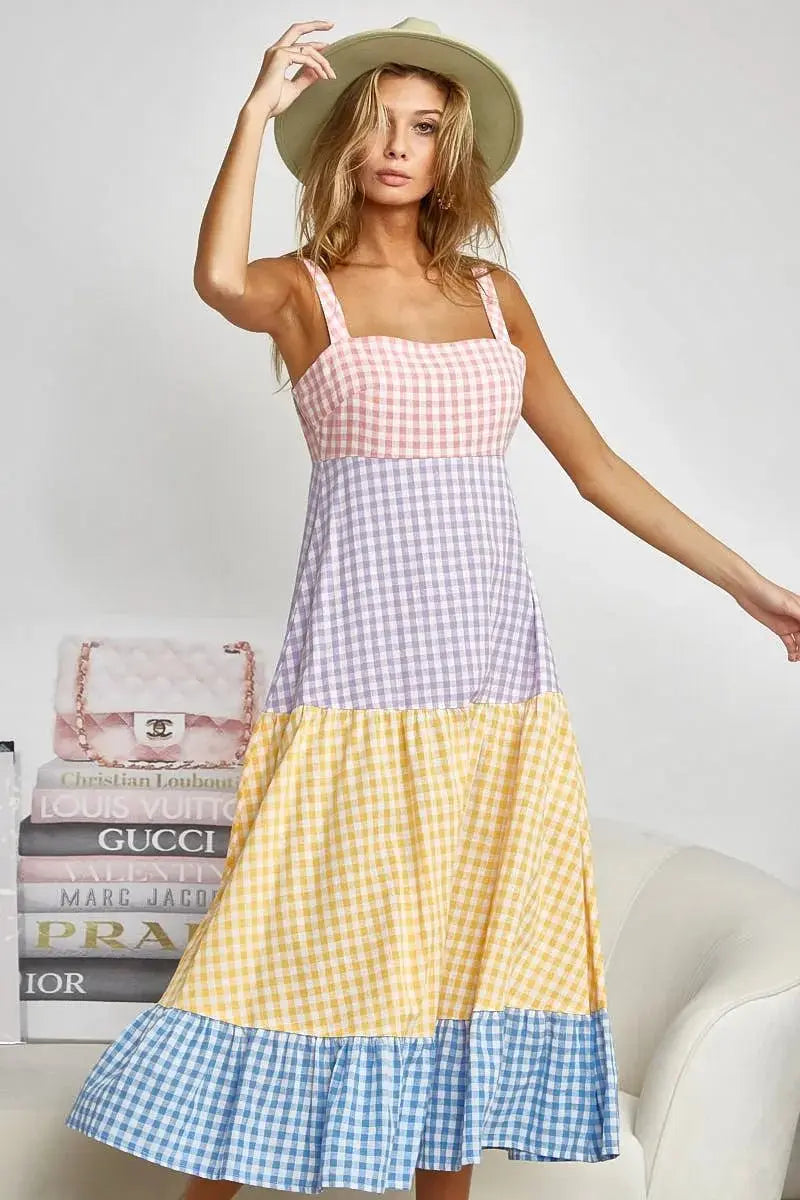 Dresses Trendsi Gingham Dress Color Block Women's Summer Casual Dress Tiered, Fun
