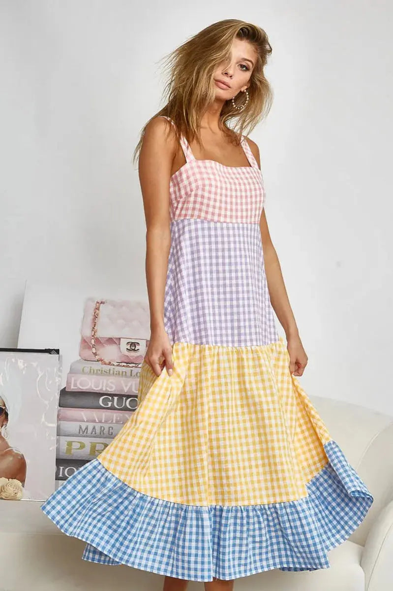 Dresses Trendsi Gingham Dress Color Block Women's Summer Casual Dress Tiered, Fun
