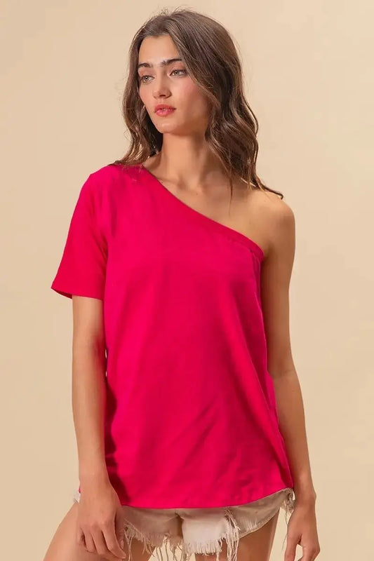 Camisetas Trendsi BiBi Camiseta de punto de algodón para mujer, top informal de un hombro, ¡envío desde EE. UU.!
