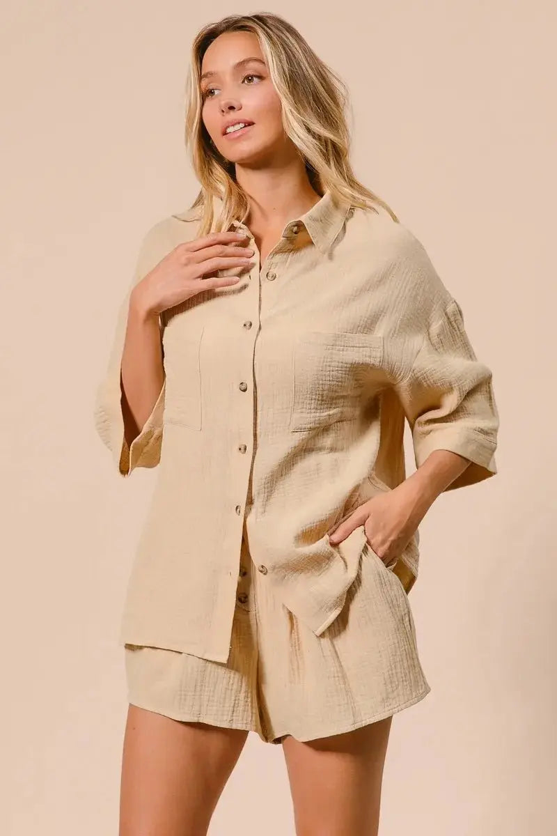 Loungewear Set - Lightweight Crinkle Gauze - Two Piece