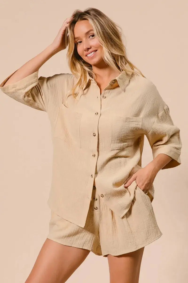 Loungewear Set - Lightweight Crinkle Gauze - Two Piece