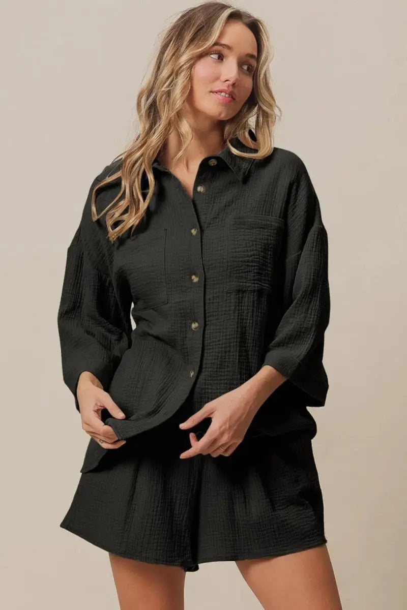 Women's Two-Piece Loungewear Set Women's Crinkle Gauze Set - Lightweight, Relaxed Fit - Two-Piece Loungewear