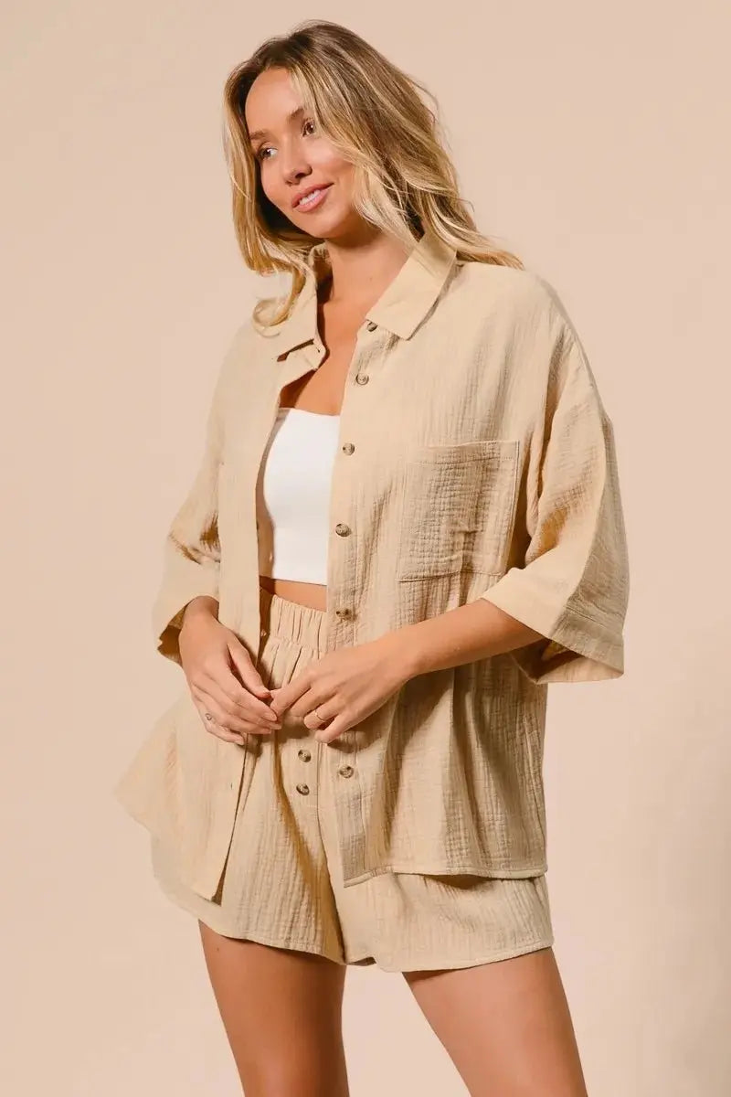 Loungewear Set - Lightweight Crinkle Gauze - Two Piece