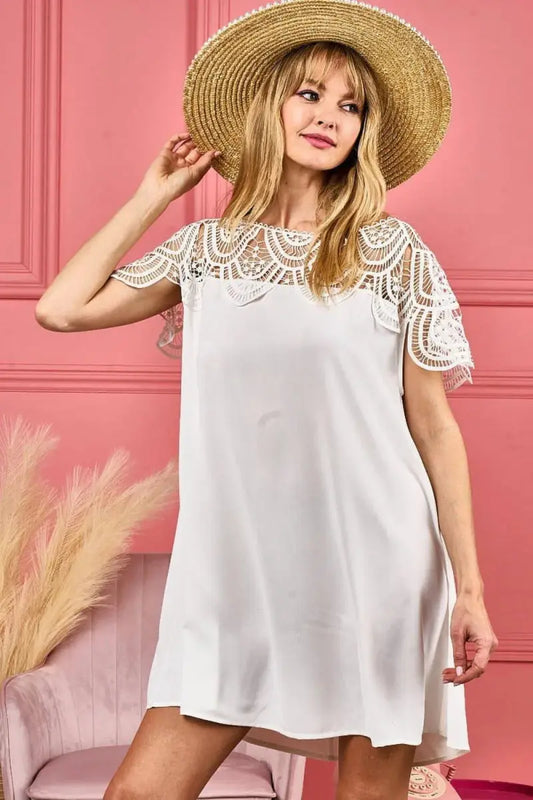 Blusa casual de mujer - Blusa de mujer - Canesú de encaje de ganchillo - Top informal con textura arrugada