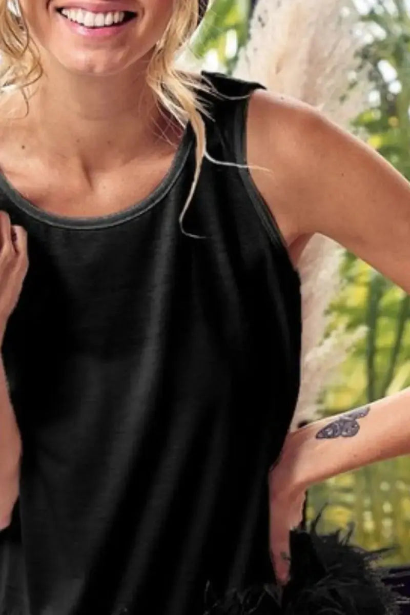 T-Shirts Trendsi Terry Feather Top Women's Casual Tank: Back Tie, Soft