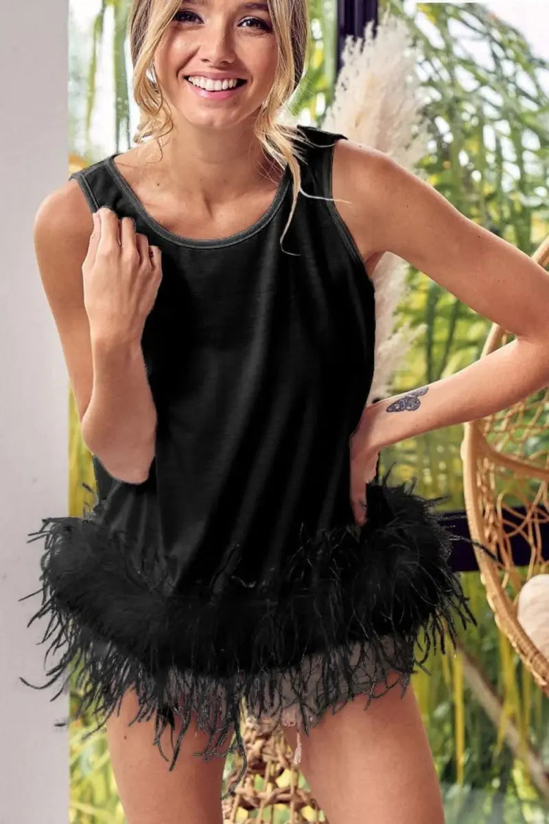 T-Shirts Trendsi Terry Feather Top Women's Casual Tank: Back Tie, Soft
