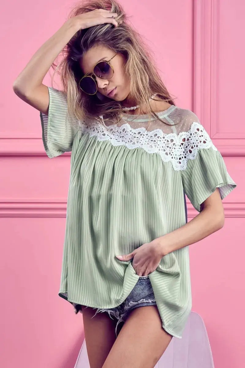 Women's Blouse - Striped Short Sleeve - Casual Everyday Top
