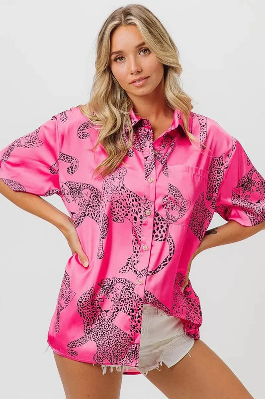 Accesorios Trendsi Camisa Estampado de Leopardo para Mujer - Blusa Casual de Satén Sedoso de Manga Corta, Envío desde EE. UU.