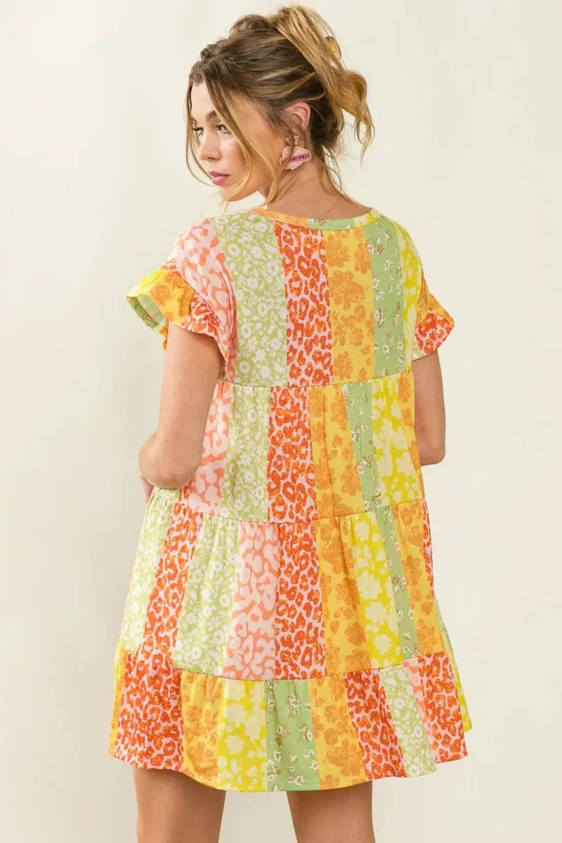 Women's Mini Dress Women's Dress - Leopard Print Short Sleeve Tiered Mini - Casual Trendy