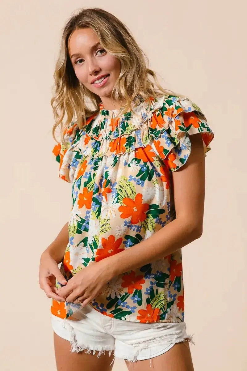 Shorts Trendsi Floral Print Top Women's Casual Woven Shirt - USA Shipped!