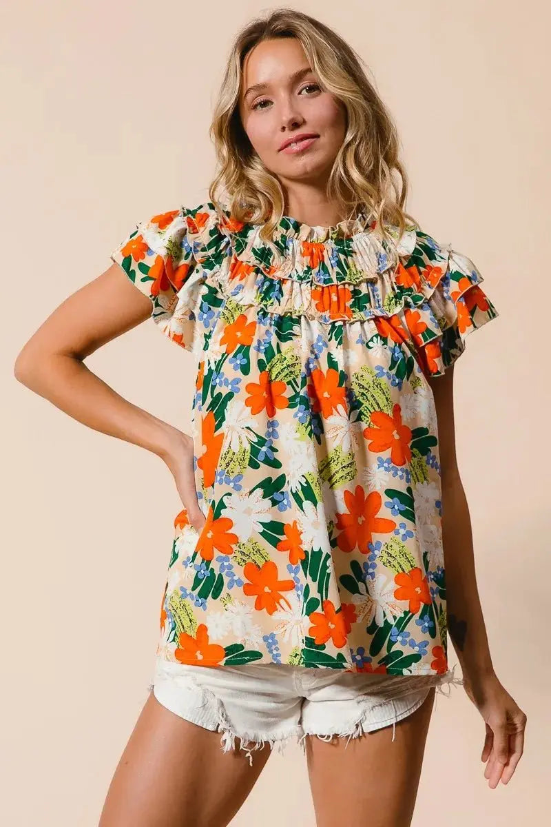 Shorts Trendsi Floral Print Top Women's Casual Woven Shirt - USA Shipped!