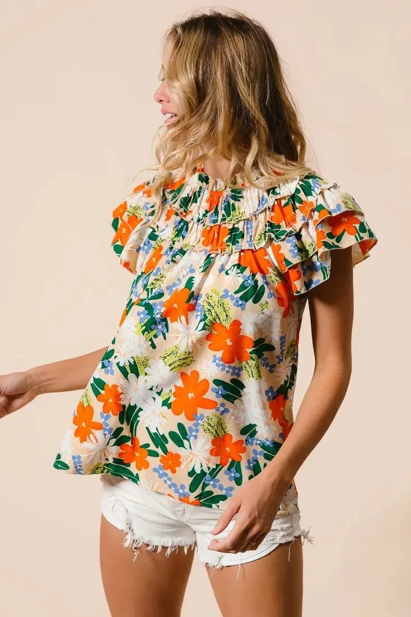 Shorts Trendsi Floral Print Top Women's Casual Woven Shirt - USA Shipped!