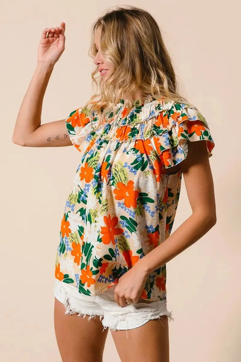 Shorts Trendsi Floral Print Top Women's Casual Woven Shirt - USA Shipped!