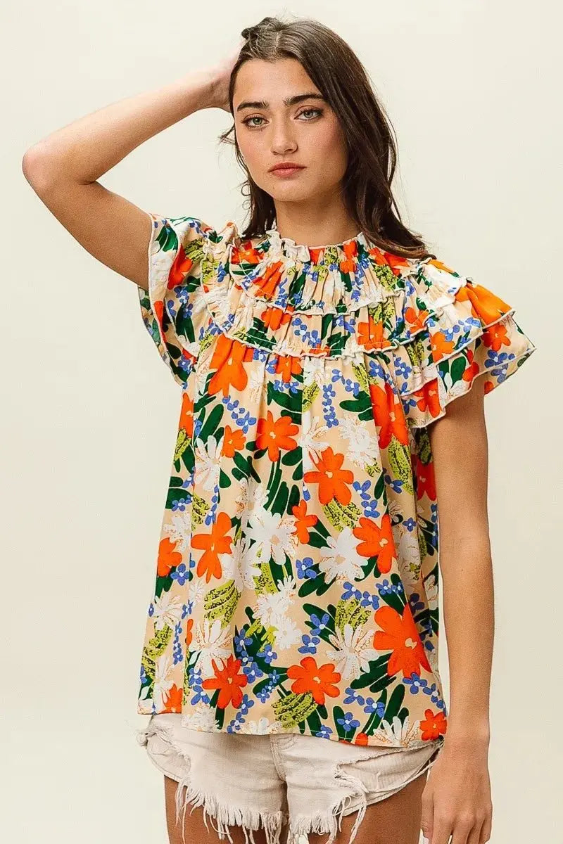 Shorts Trendsi Floral Print Top Women's Casual Woven Shirt - USA Shipped!