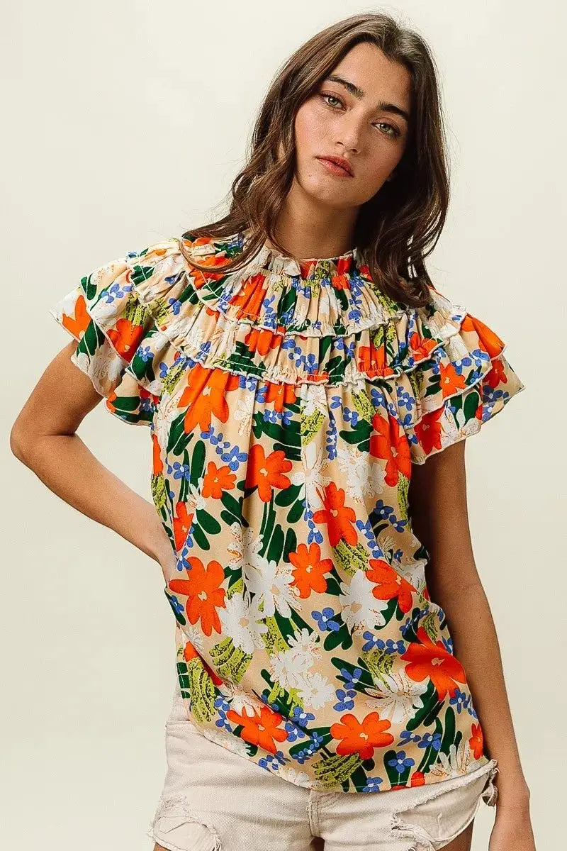 Shorts Trendsi Floral Print Top Women's Casual Woven Shirt - USA Shipped!