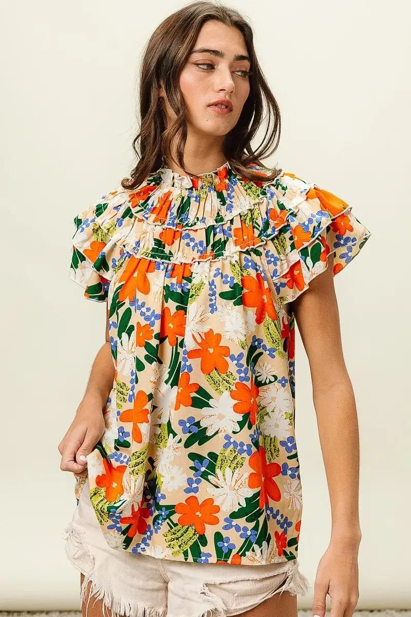 Shorts Trendsi Floral Print Top Women's Casual Woven Shirt - USA Shipped!