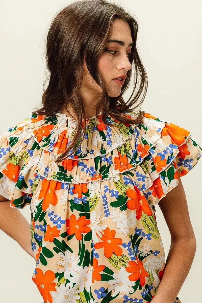 Shorts Trendsi Floral Print Top Women's Casual Woven Shirt - USA Shipped!