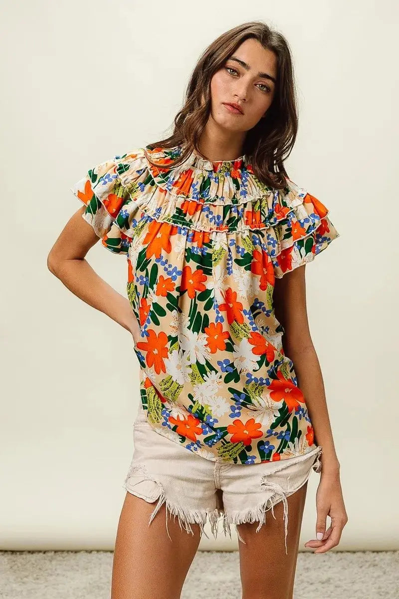 Shorts Trendsi Floral Print Top Women's Casual Woven Shirt - USA Shipped!