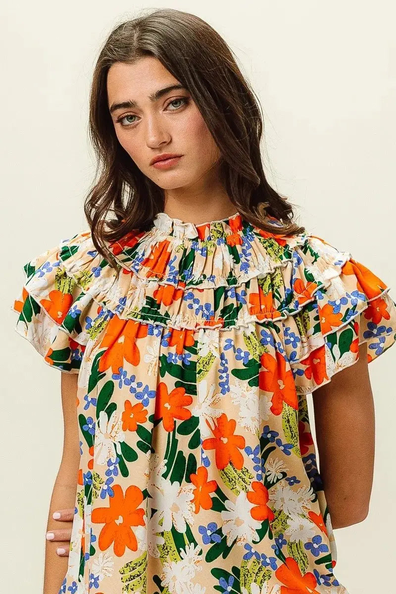 Shorts Trendsi Floral Print Top Women's Casual Woven Shirt - USA Shipped!