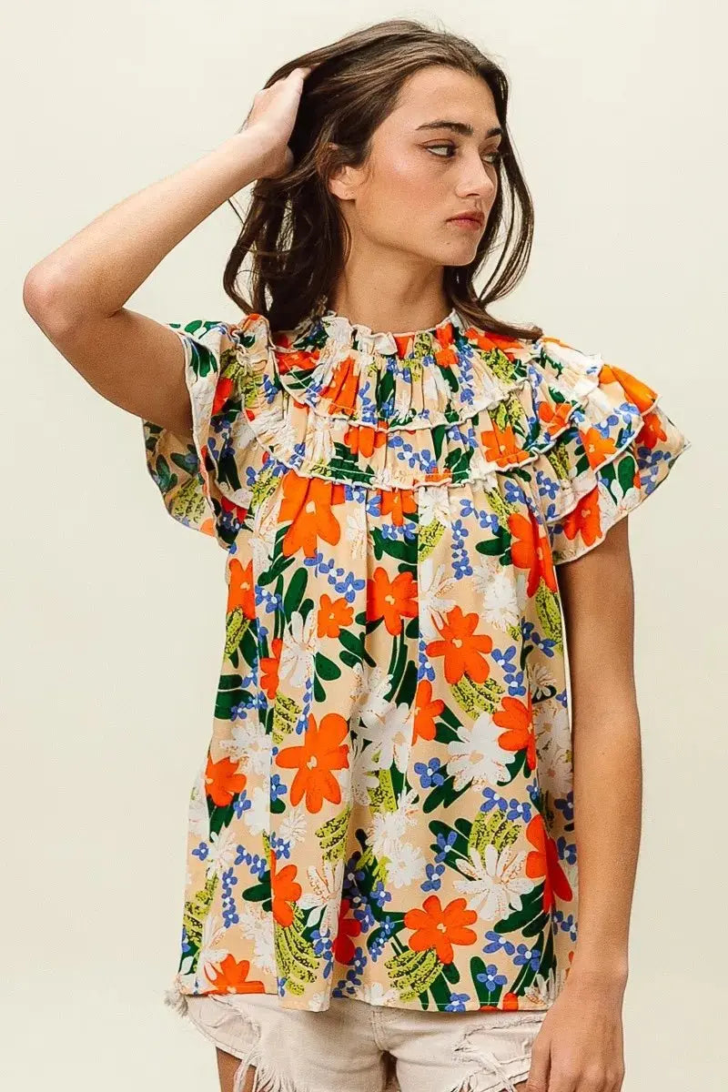 Shorts Trendsi Floral Print Top Women's Casual Woven Shirt - USA Shipped!