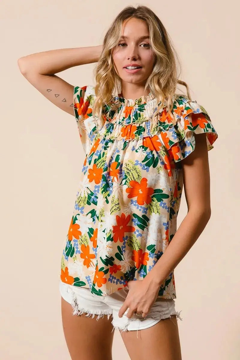 Shorts Trendsi Floral Print Top Women's Casual Woven Shirt - USA Shipped!