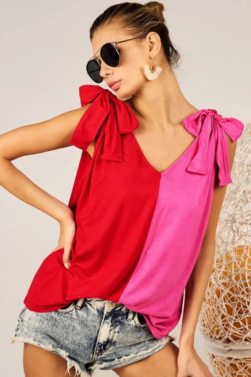 T-Shirts Trendsi BiBi Ribbon Tie Tank Top Women's Summer Fashion Sleeveless Crop Top