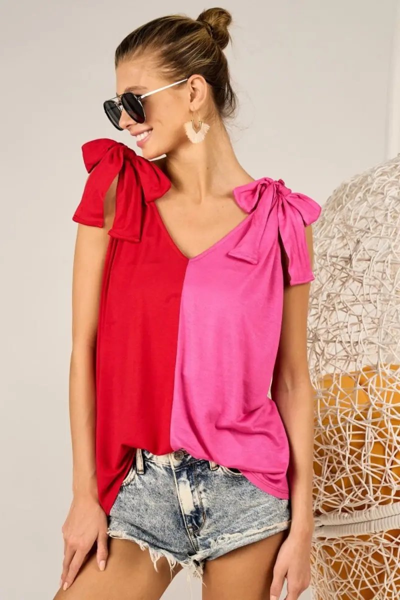 T-Shirts Trendsi BiBi Ribbon Tie Tank Top Women's Summer Fashion Sleeveless Crop Top