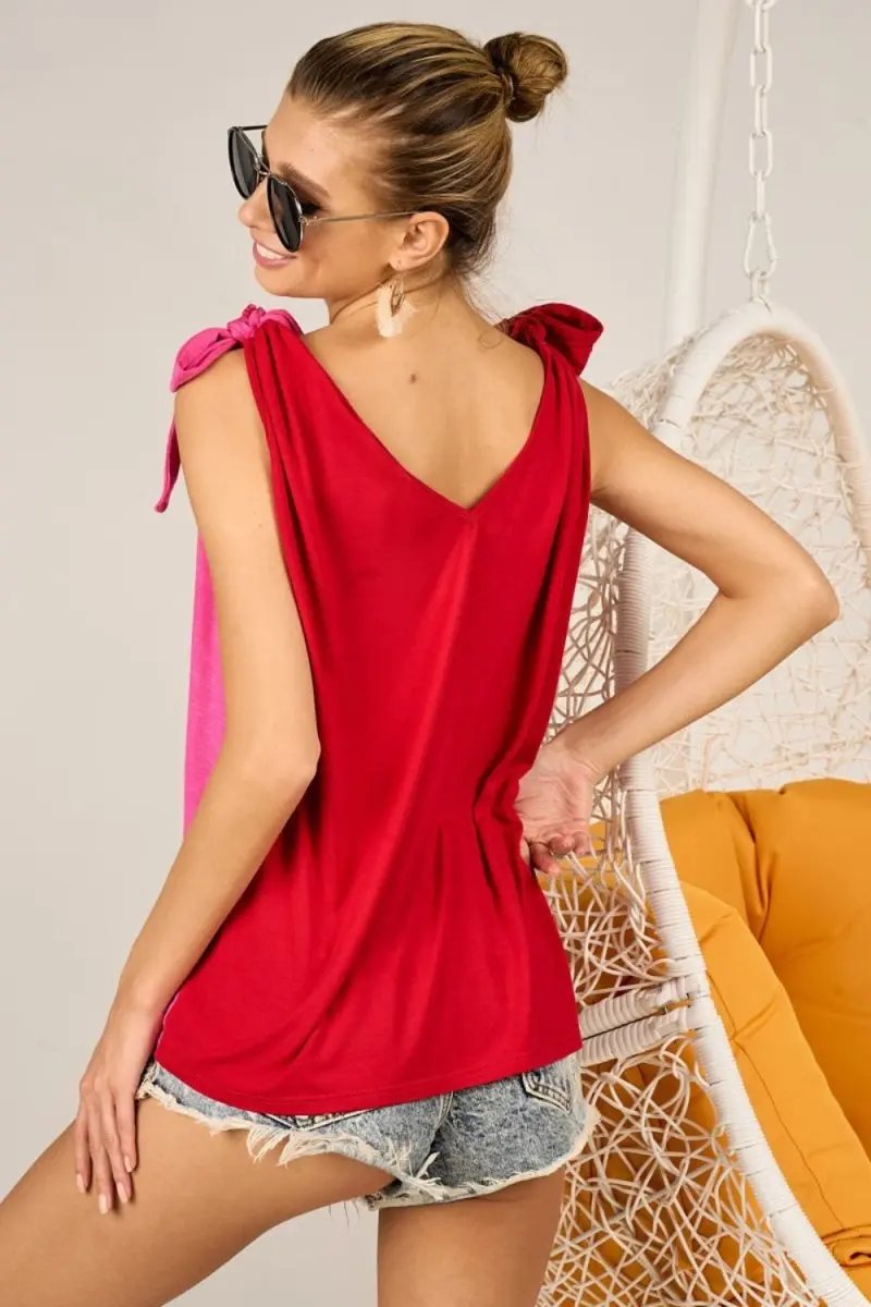 T-Shirts Trendsi BiBi Ribbon Tie Tank Top Women's Summer Fashion Sleeveless Crop Top