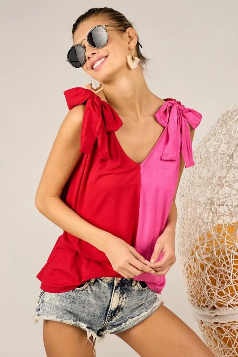 T-Shirts Trendsi BiBi Ribbon Tie Tank Top Women's Summer Fashion Sleeveless Crop Top