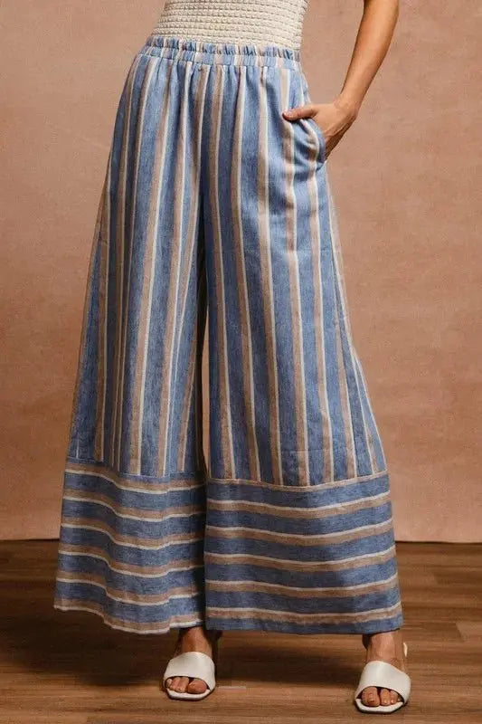 Trendsi Striped Wide Leg Pants Women's Casual with Pockets Comfortable Pants