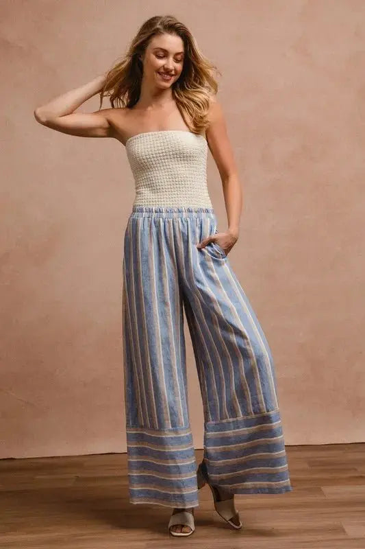 Trendsi Striped Wide Leg Pants Women's Casual with Pockets Comfortable Pants